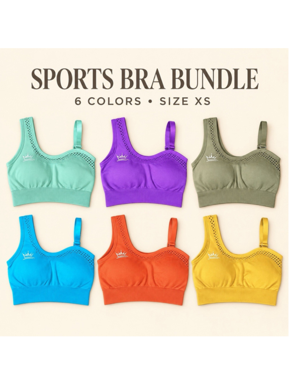 Royal Athletics Bundle of 6 Convertible One Shoulder Sports Bras in Size XS. NEW